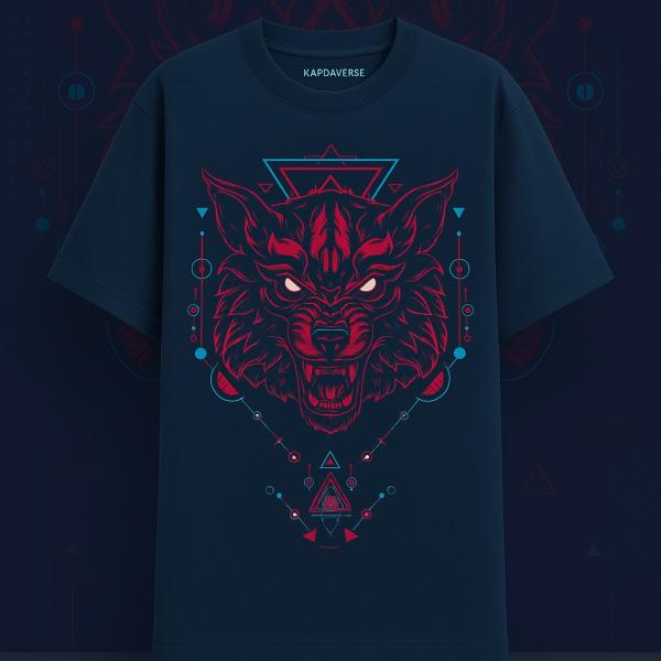 Kapdaverse Alpha Rage Oversized Tshirt : Wolf design with geometric elements